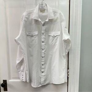 Rugged Country Campus Tall Man western pearl snap  white dress shirt men's xl.